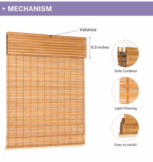 Cortinas e persianas de bambu com mecanismo sem fio